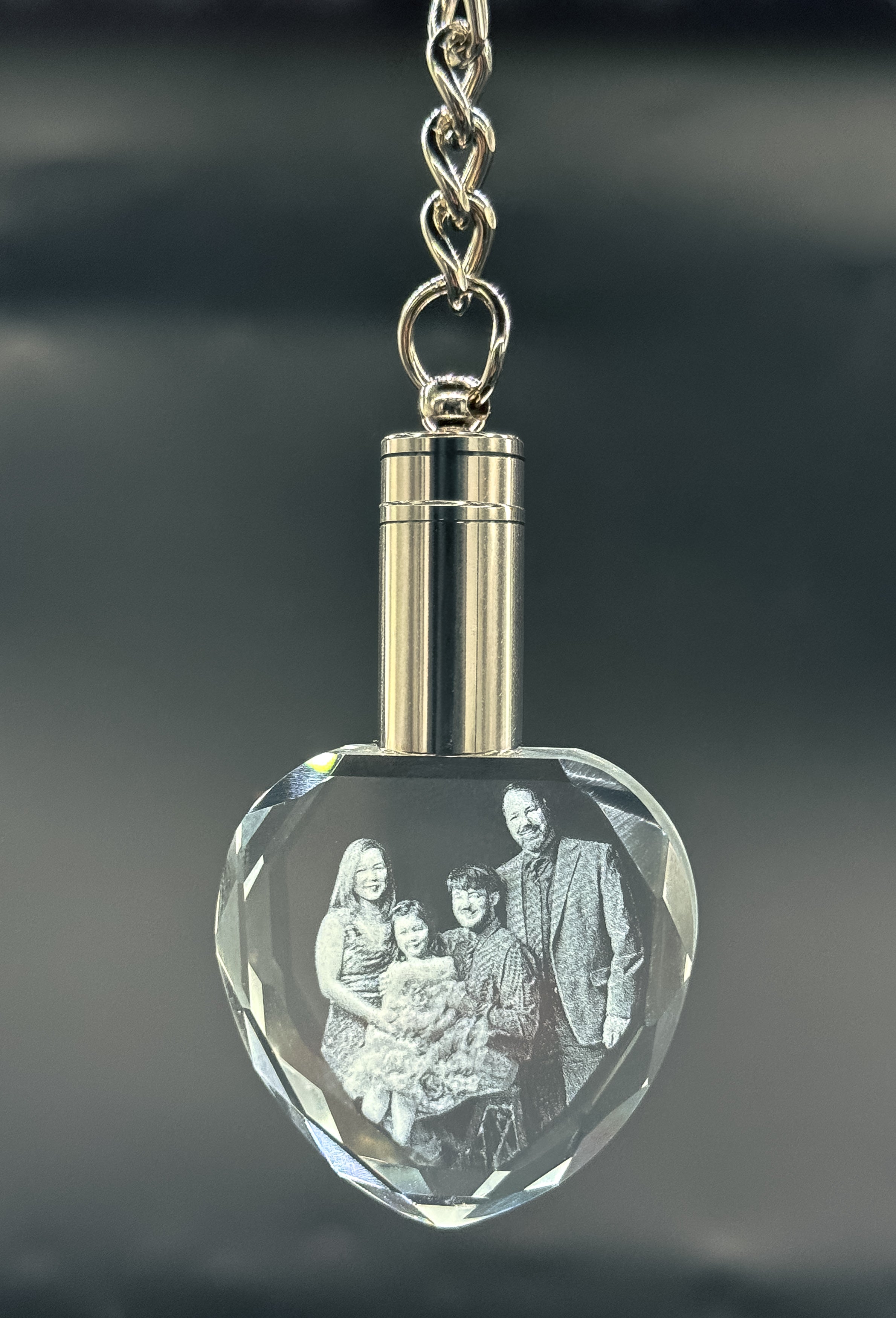 Custom engraved crystal keychain gift with photo inside