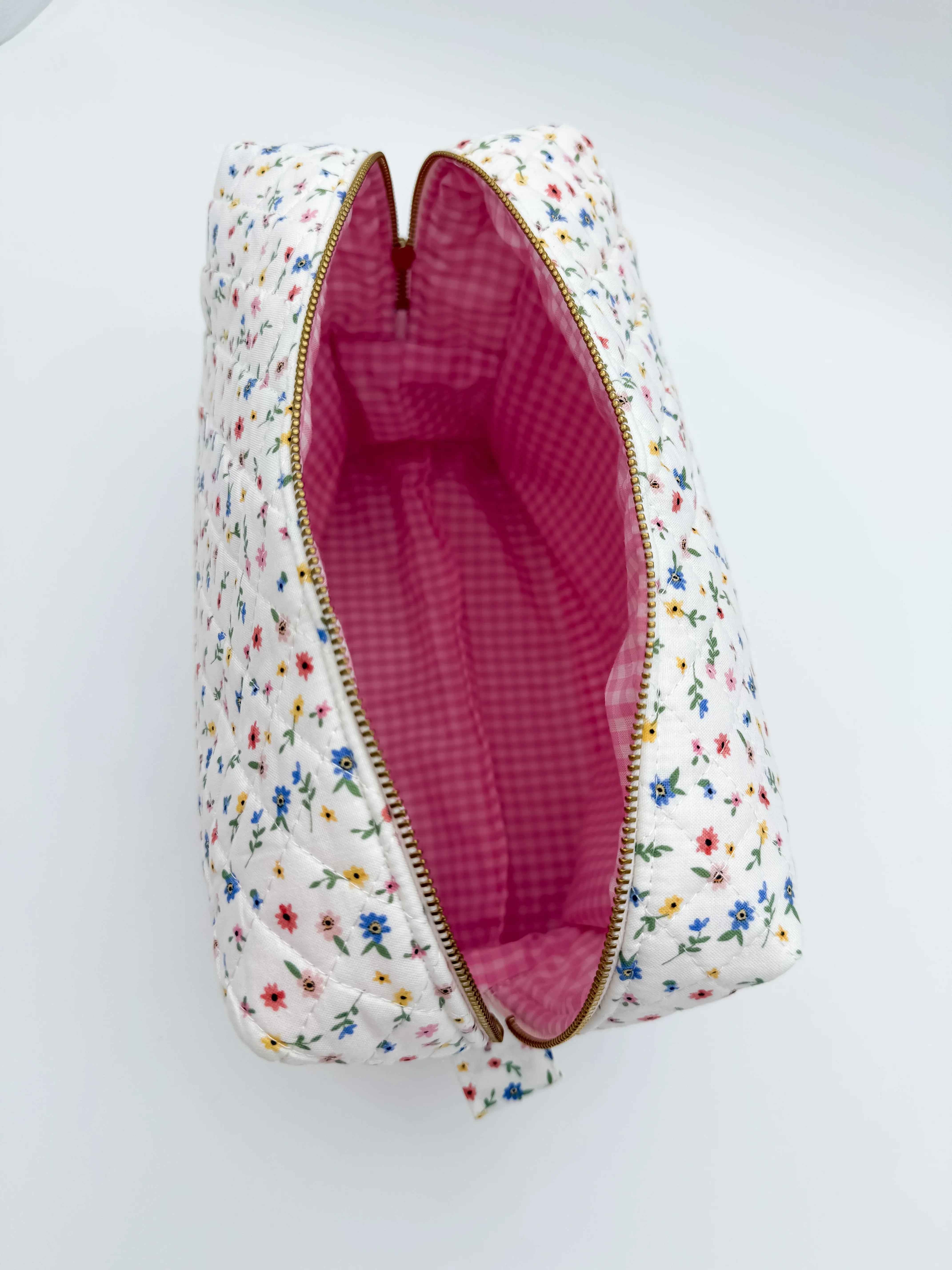 Handmade Boxy Makeup Bags in Wildflower Meadow Pattern - Stylish Toiletry Bags