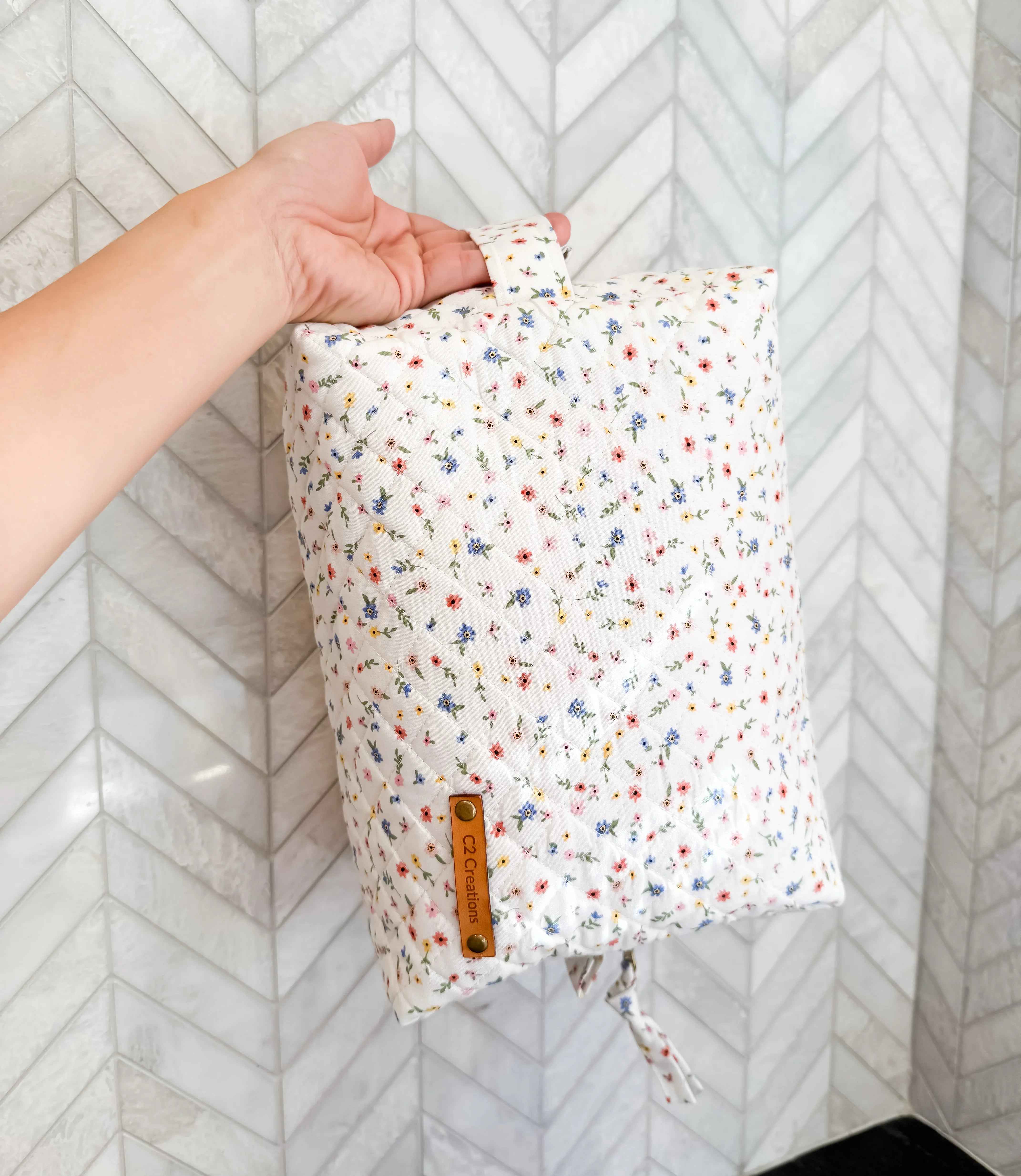 Handmade Boxy Makeup Bags in Wildflower Meadow Pattern - Stylish Toiletry Bags