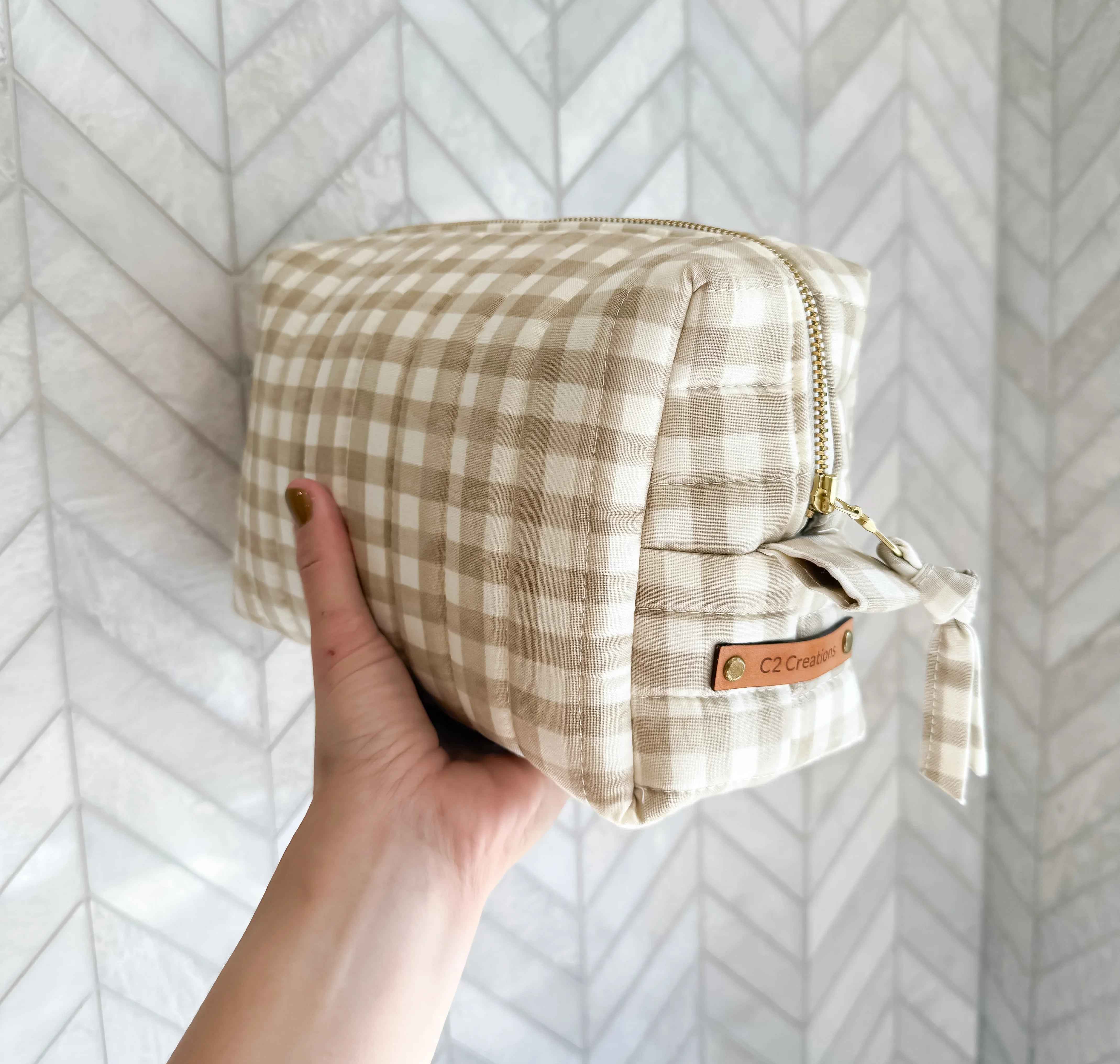 Boxy gingham cosmetic bag handmade storage pouch