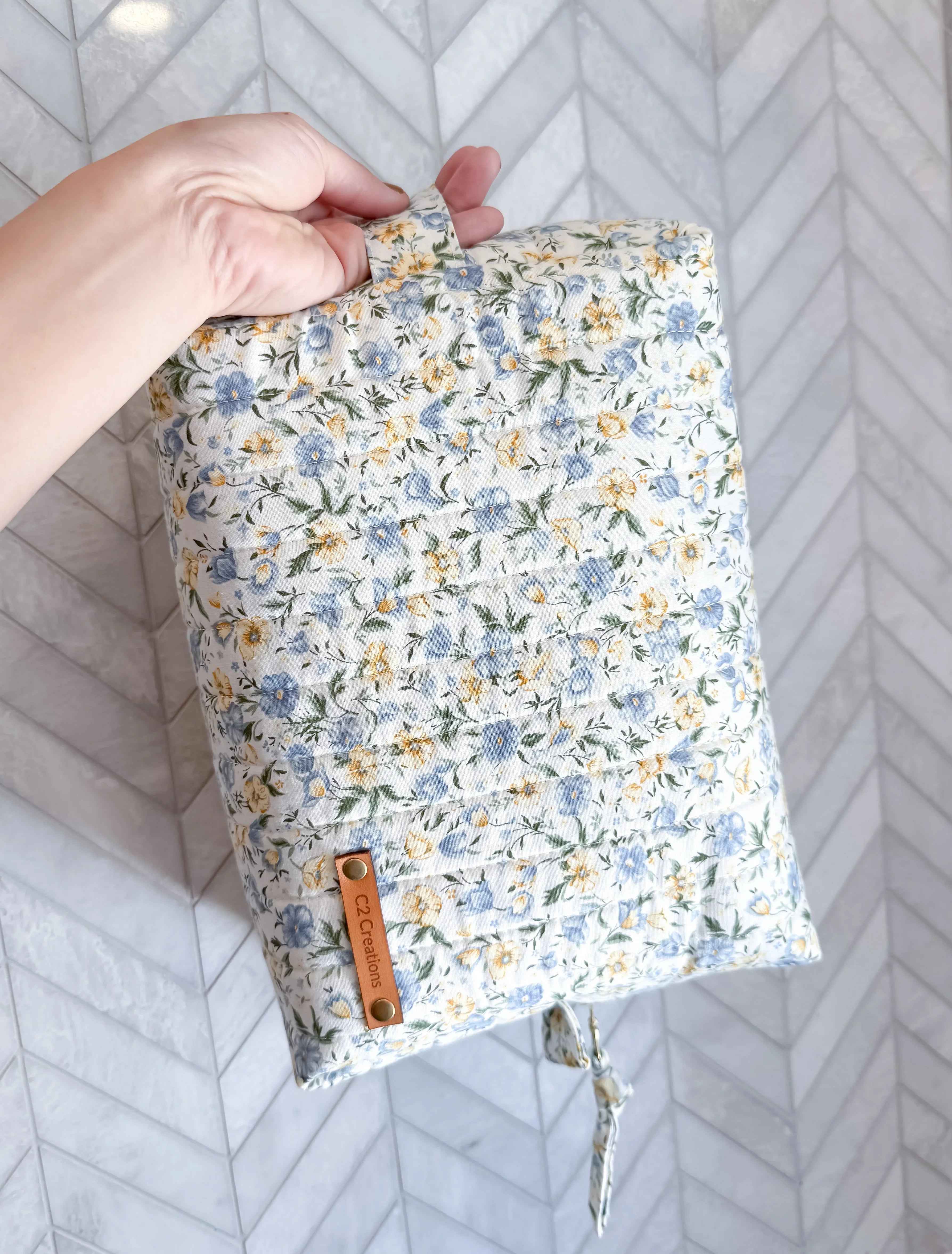 Handmade Floral Makeup Bags - Blue and Yellow Garden Pattern Toiletry Bags