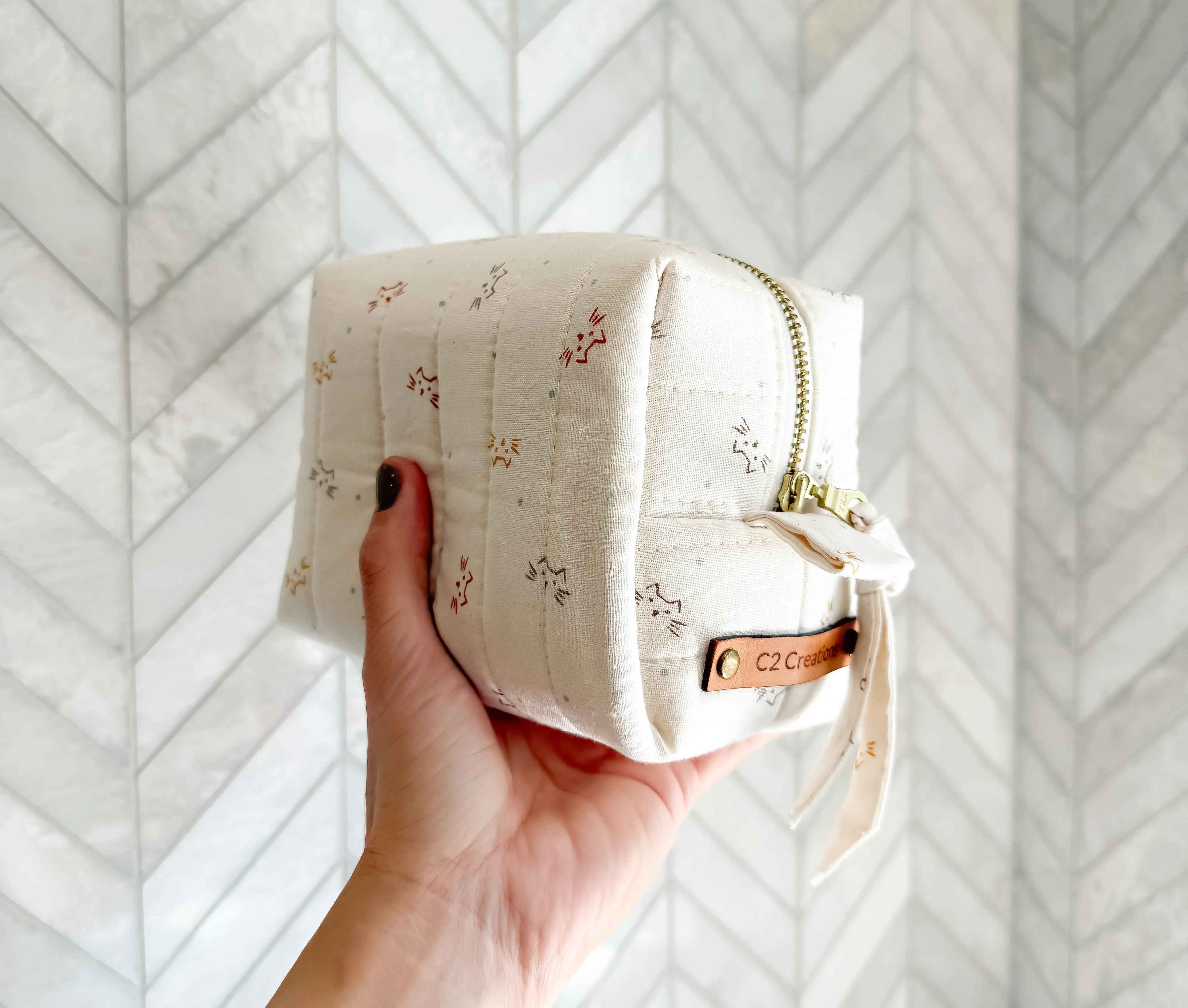 Handmade Cat Makeup Bag - Adorable Boxy Toiletry Bags