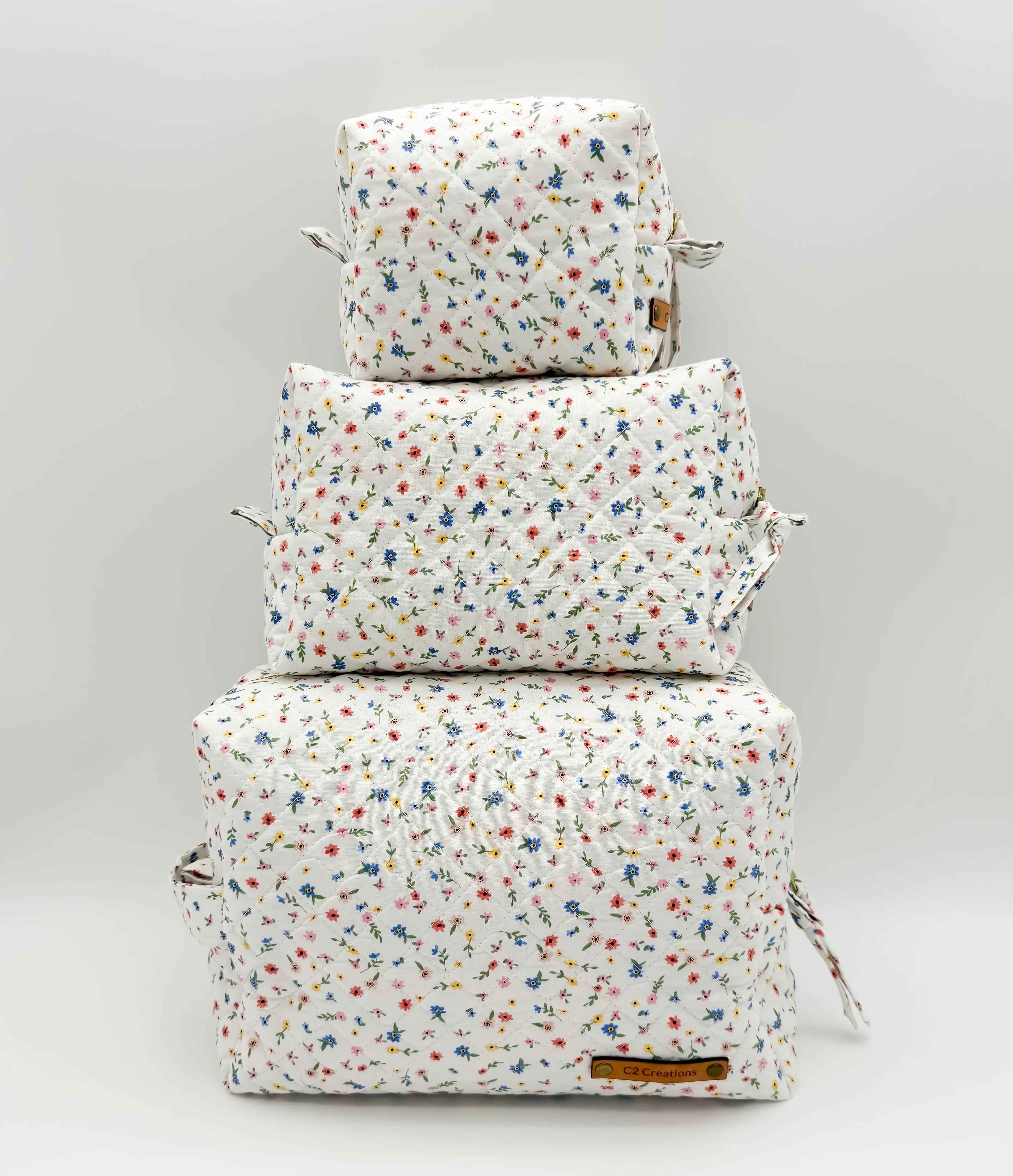 Handmade Boxy Makeup Bags in Wildflower Meadow Pattern - Stylish Toiletry Bags