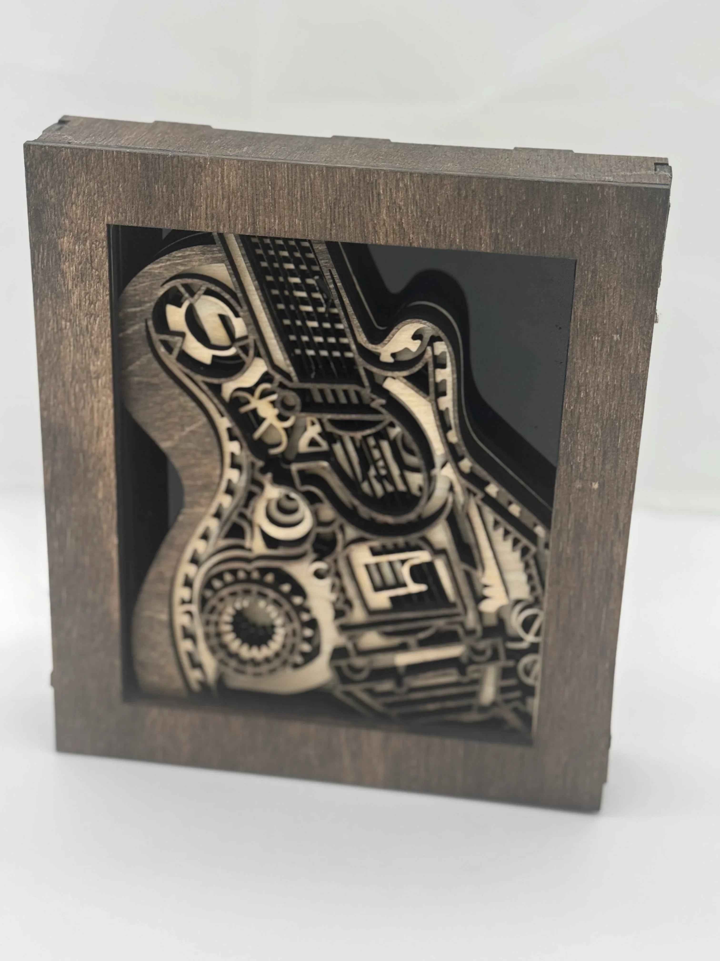 3D Guitar Shadow Box | Layered Wood Art | Music Room Decor