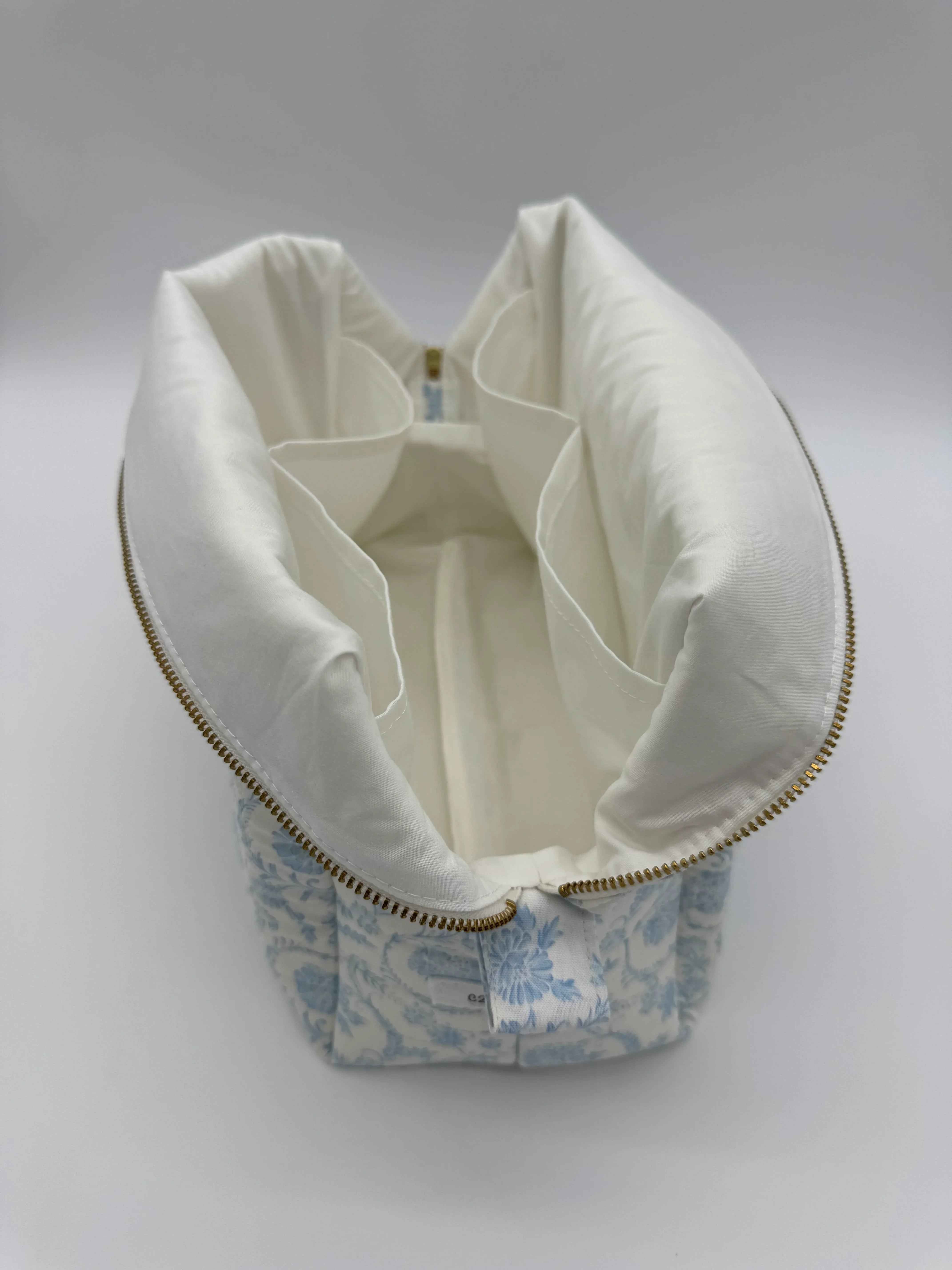 Handmade Blue Floral Makeup Bag - Unique Boxy Cosmetic Storage