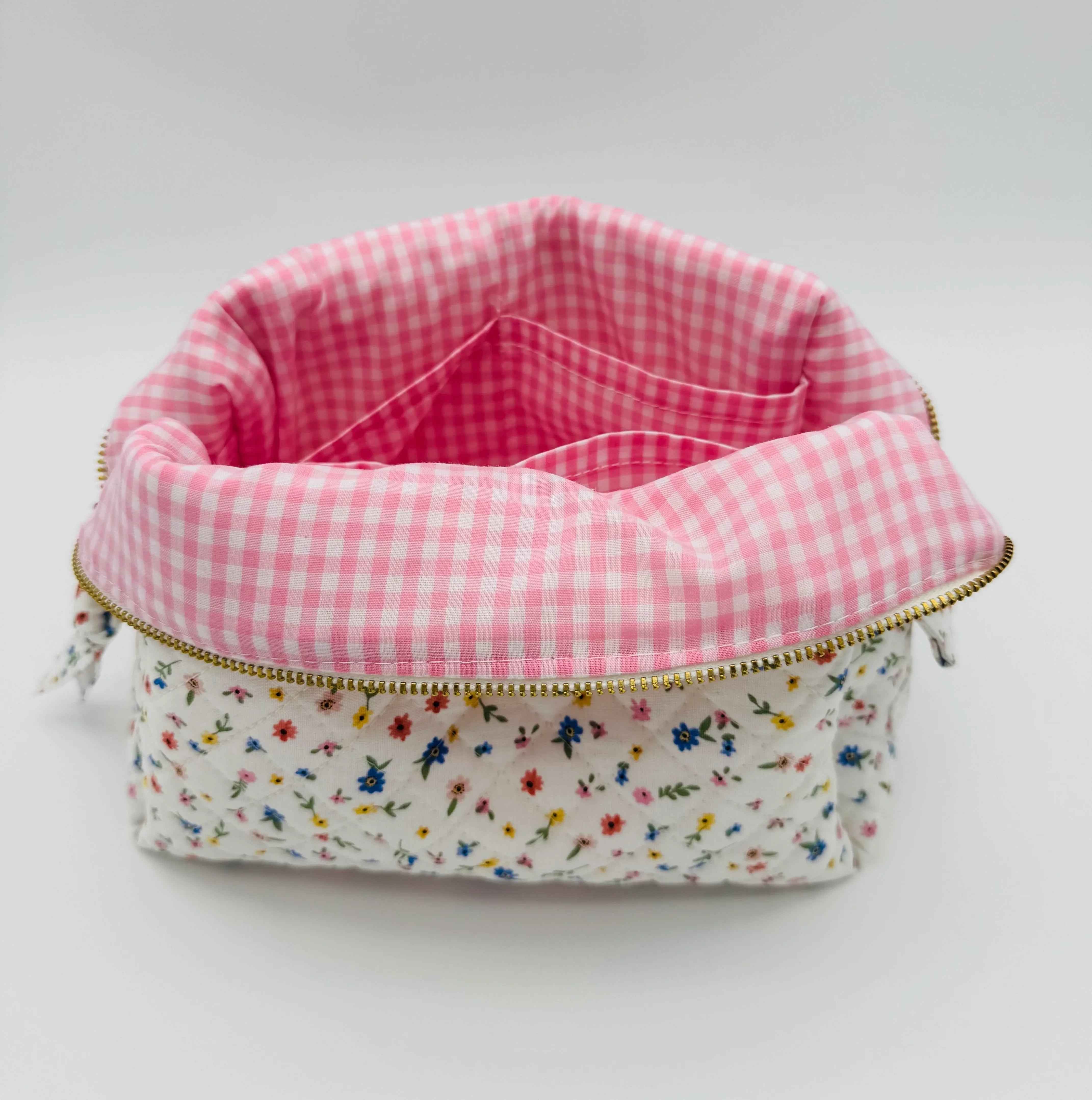 Handmade Boxy Makeup Bags in Wildflower Meadow Pattern - Stylish Toiletry Bags