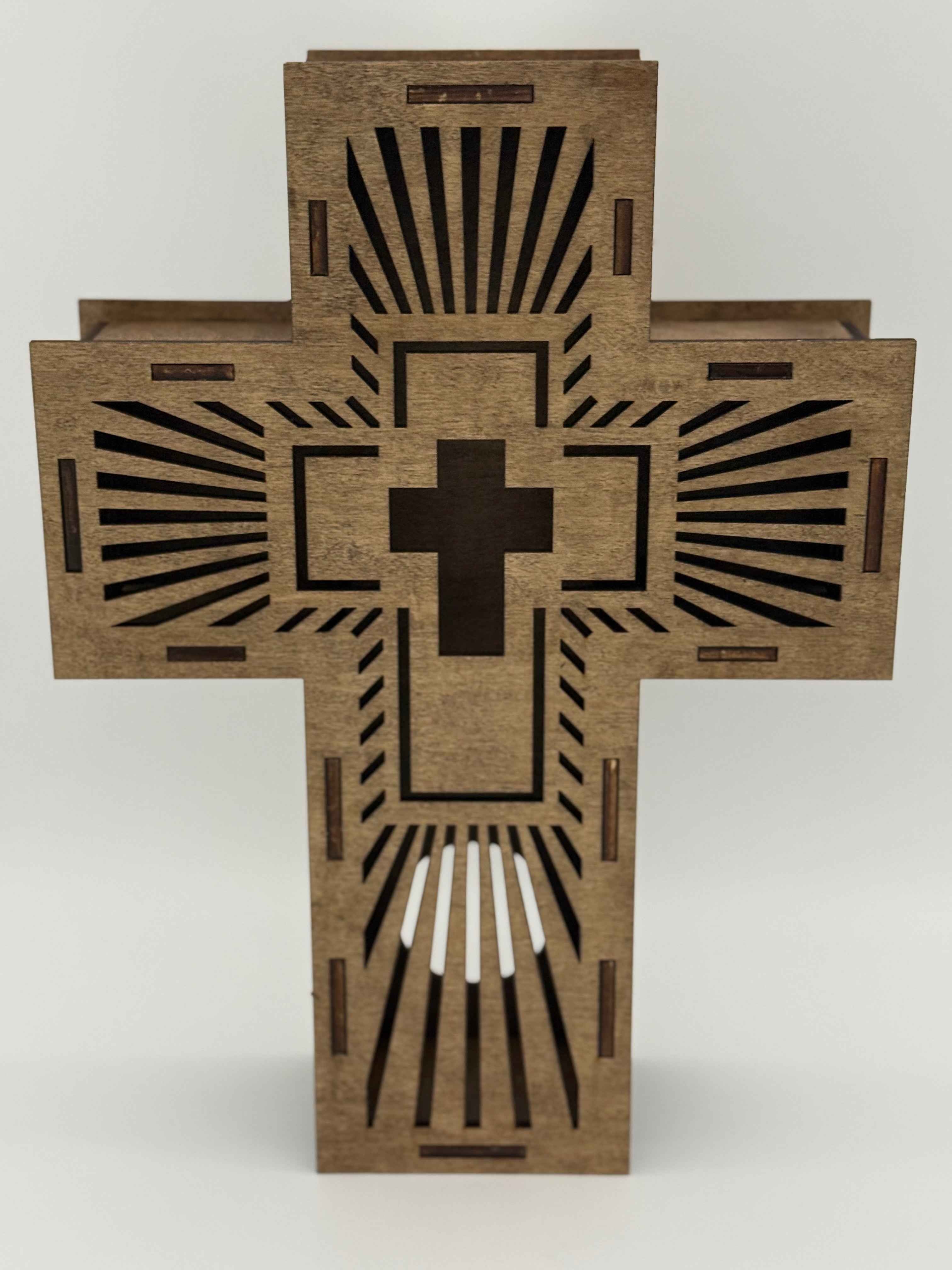 Radiant Cross Wall Art - Illuminated Laser Engraved Wooden Spiritual Decor