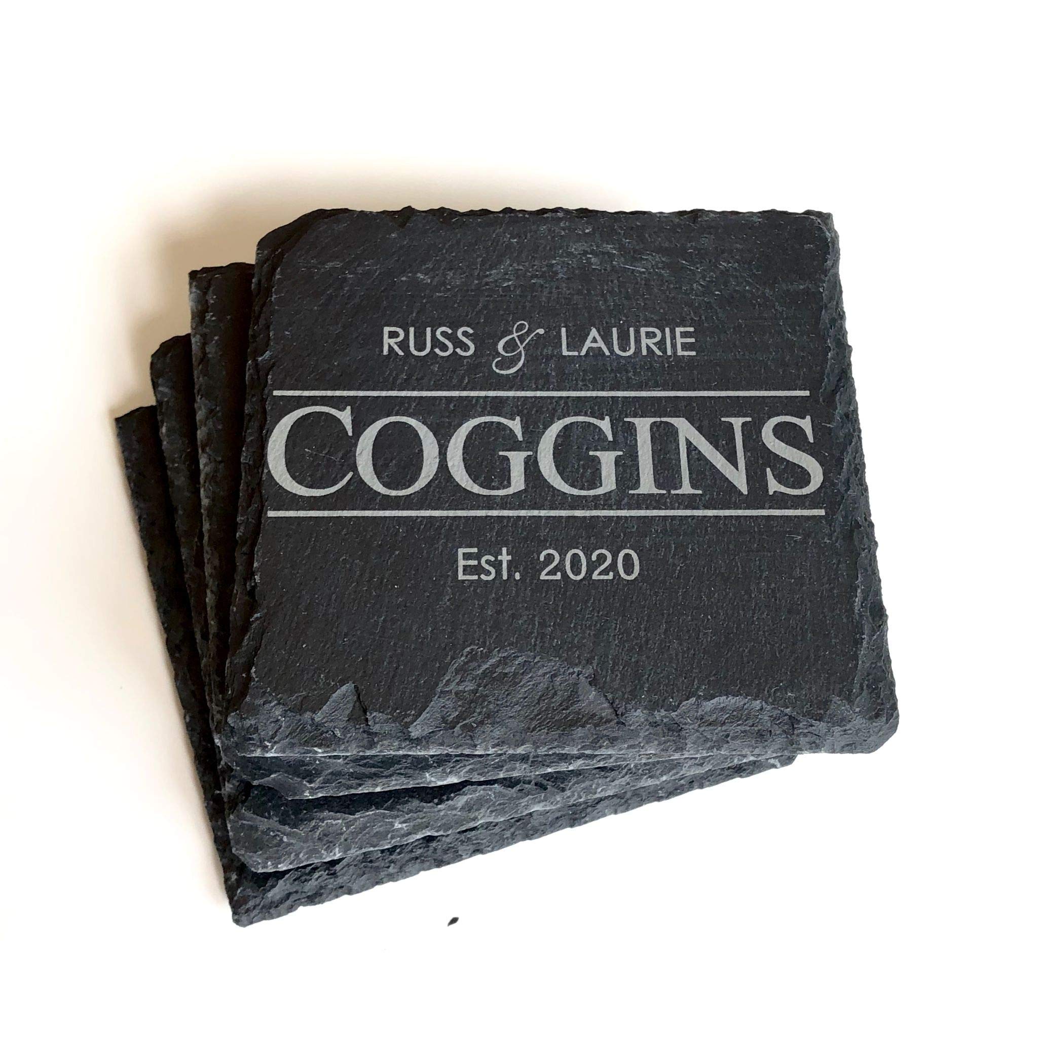 Personalized laser engraved slate coaster with custom family name