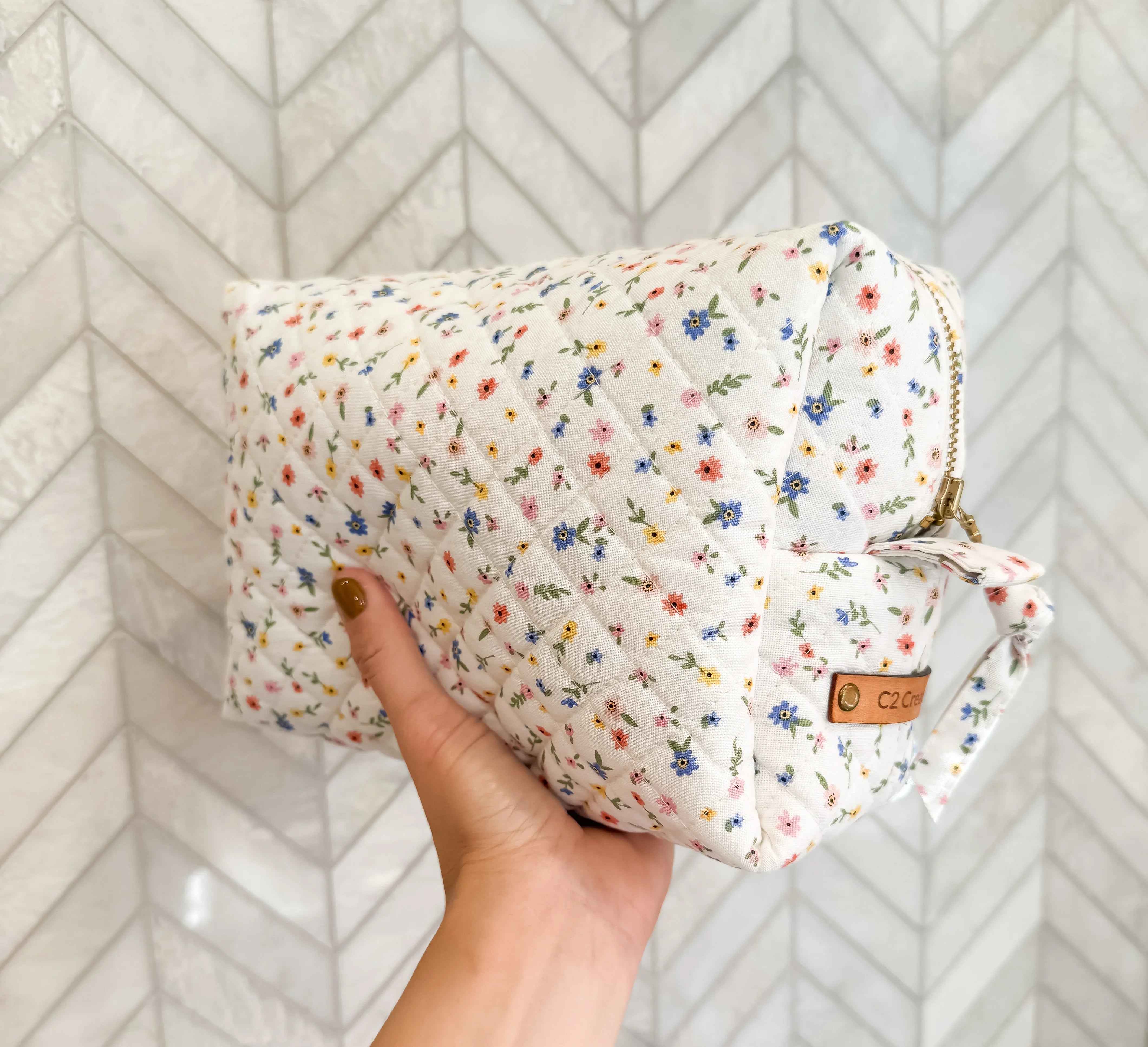 Handmade Boxy Makeup Bags in Wildflower Meadow Pattern - Stylish Toiletry Bags