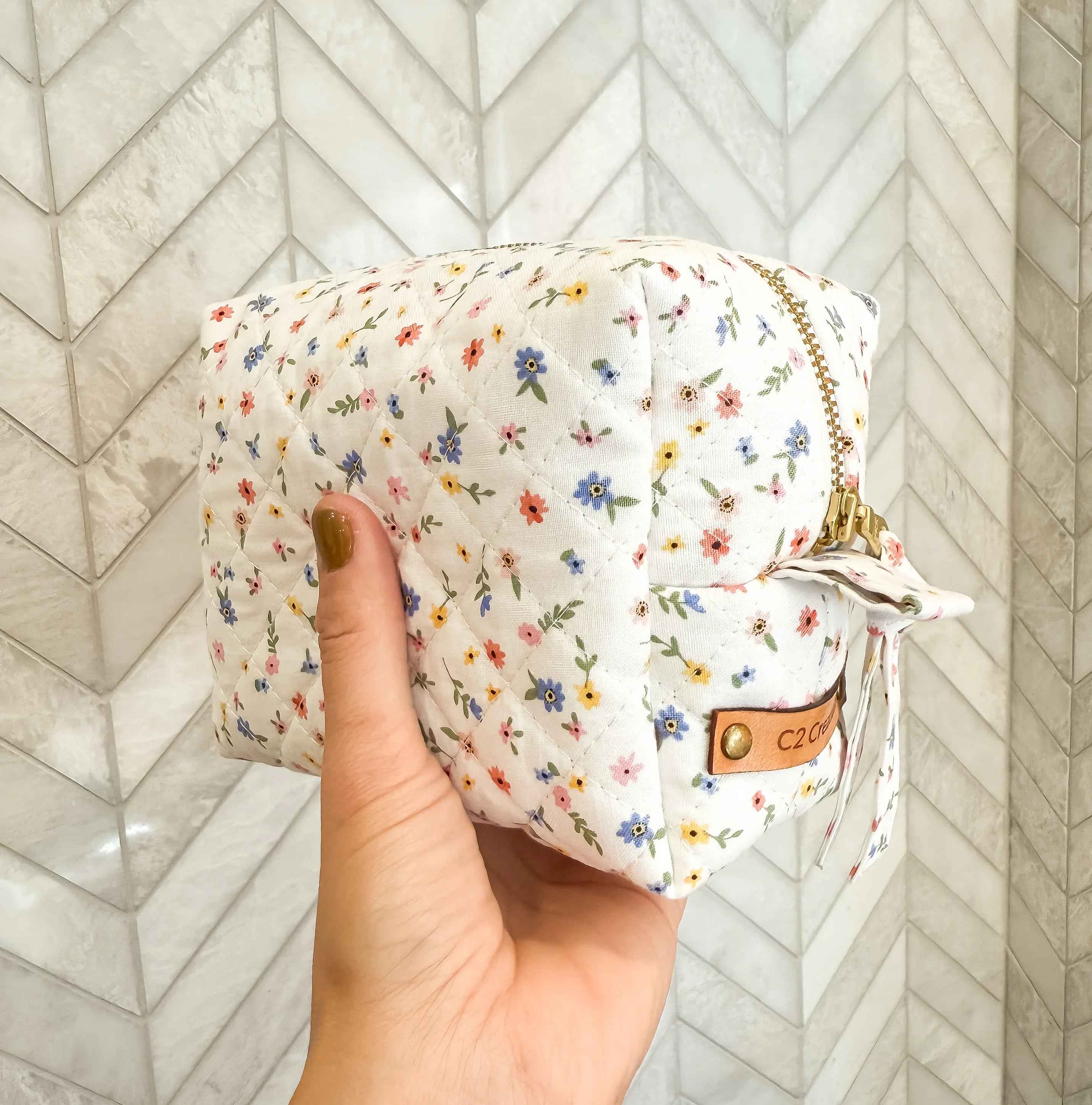 Handmade Boxy Makeup Bags in Wildflower Meadow Pattern - Stylish Toiletry Bags