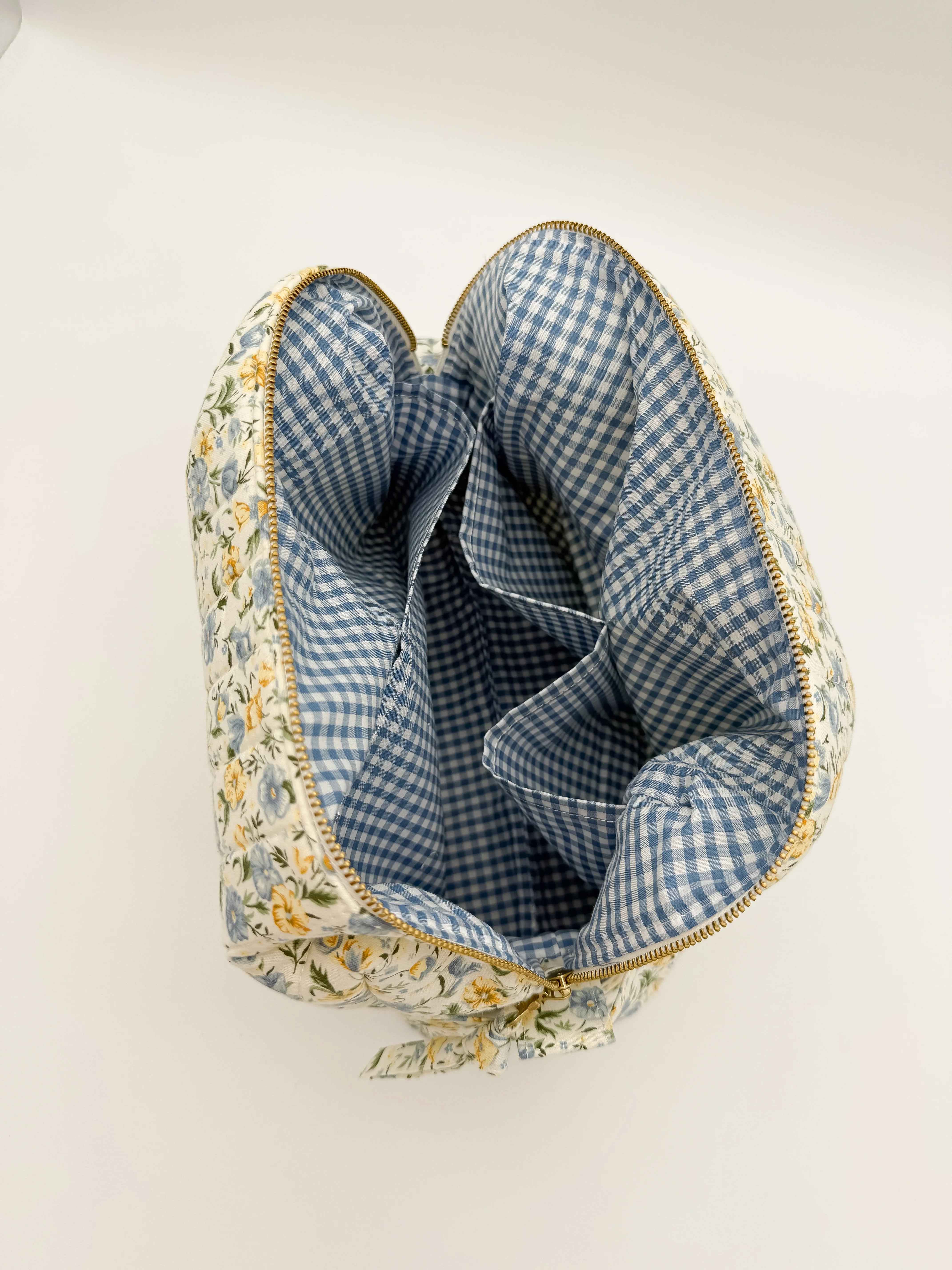 Handmade Floral Makeup Bags - Blue and Yellow Garden Pattern Toiletry Bags