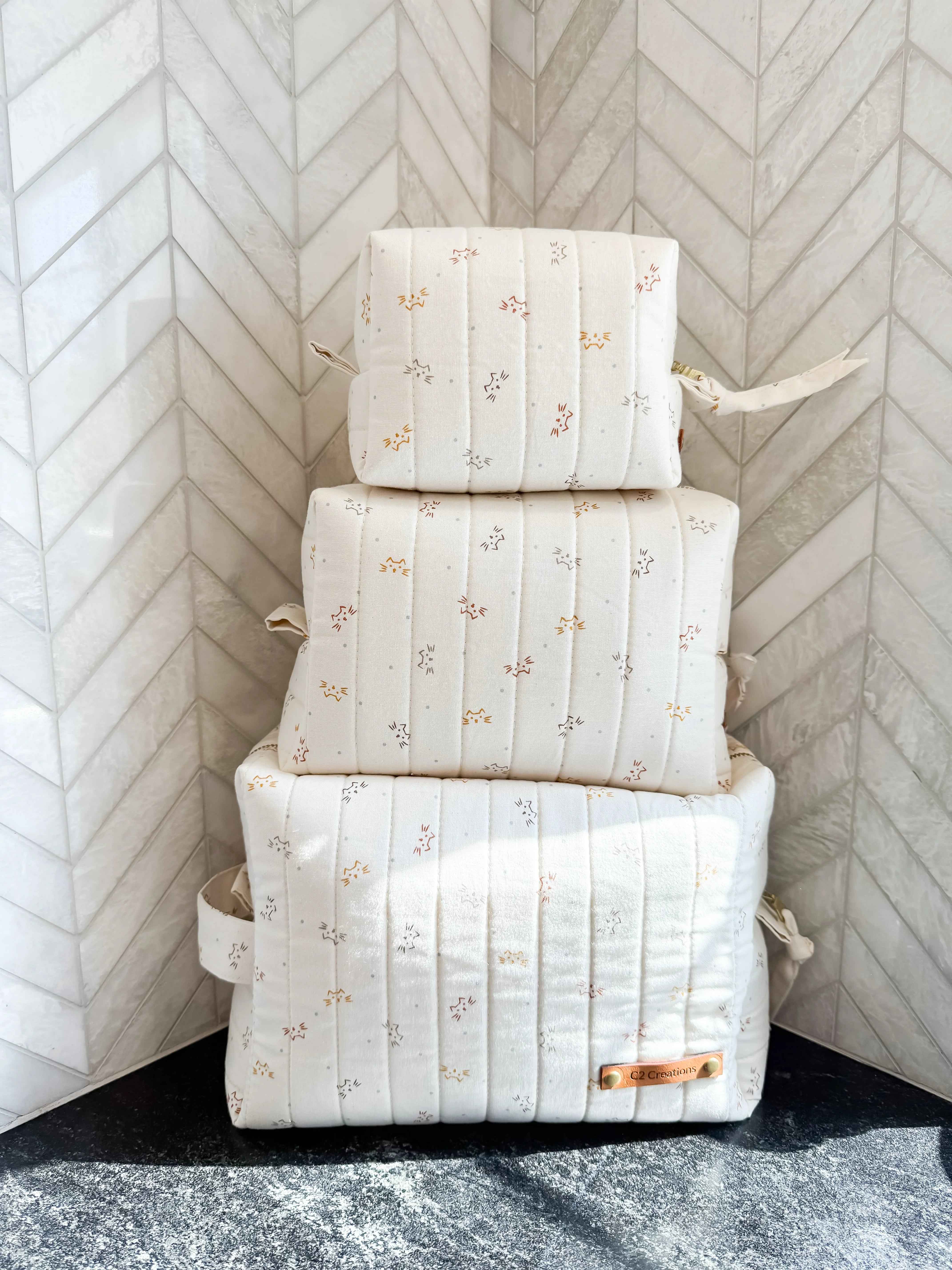 Handmade Cat Makeup Bag - Adorable Boxy Toiletry Bags