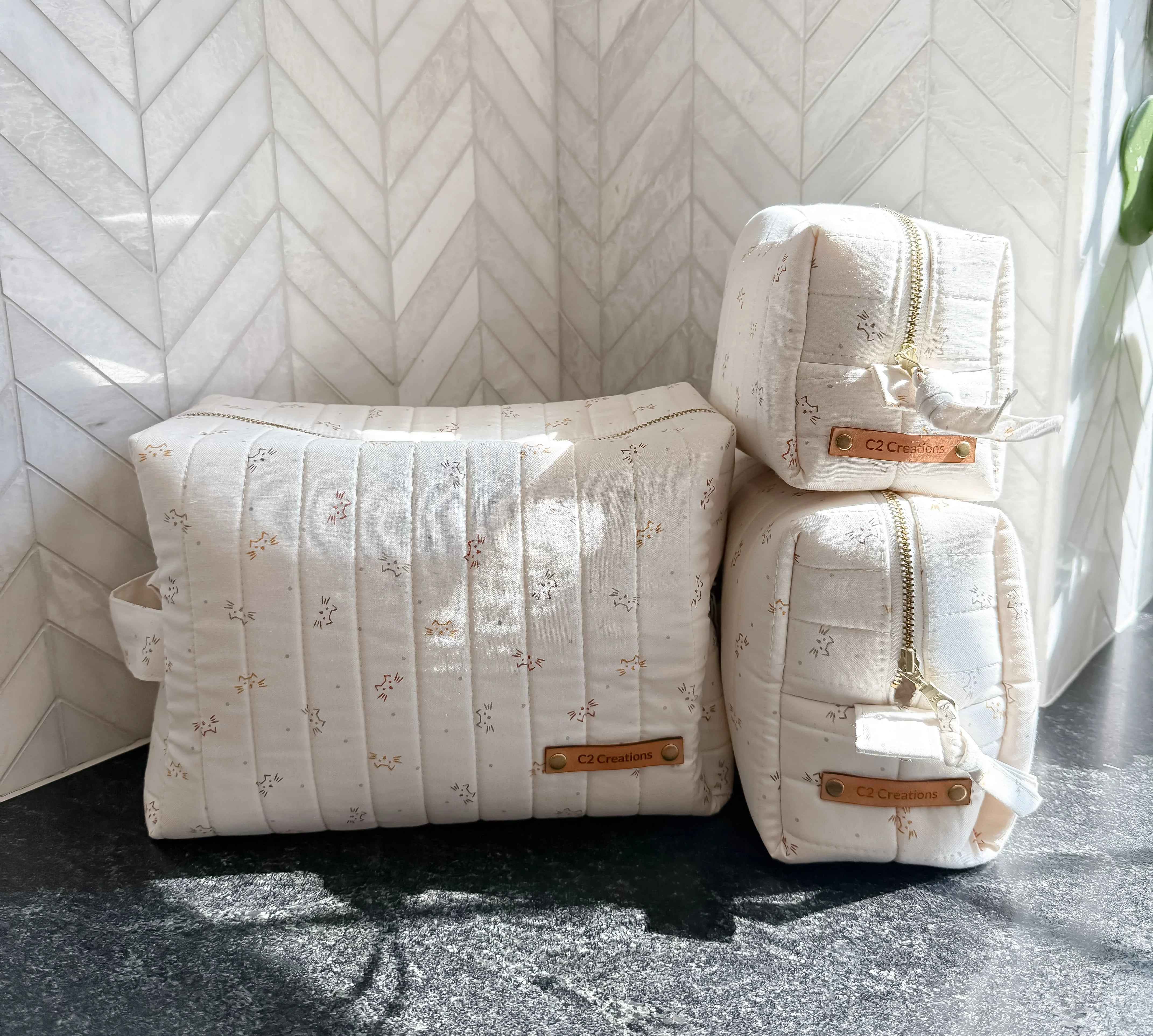 Handmade Cat Makeup Bag - Adorable Boxy Toiletry Bags