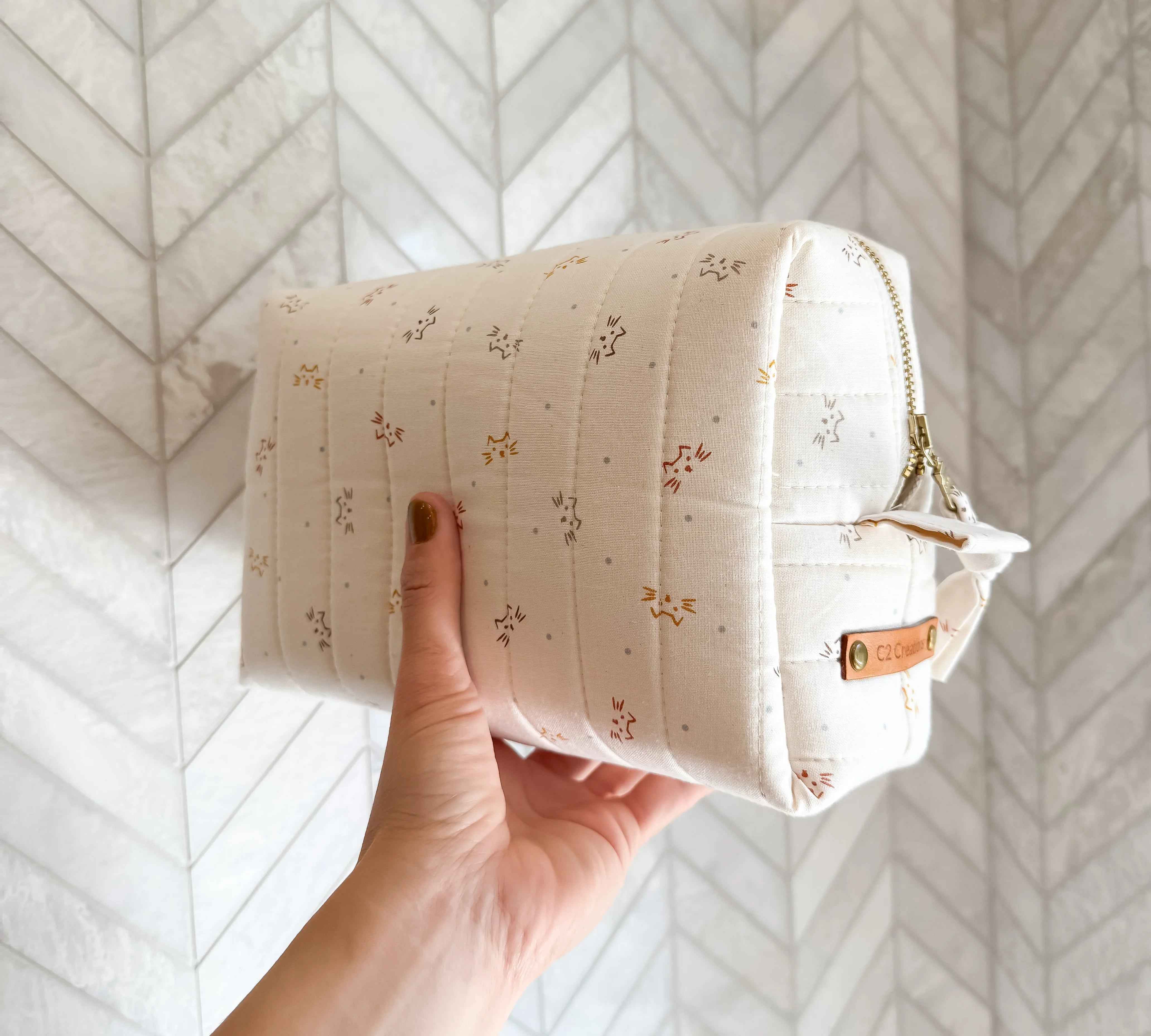 Handmade Cat Makeup Bag - Adorable Boxy Toiletry Bags