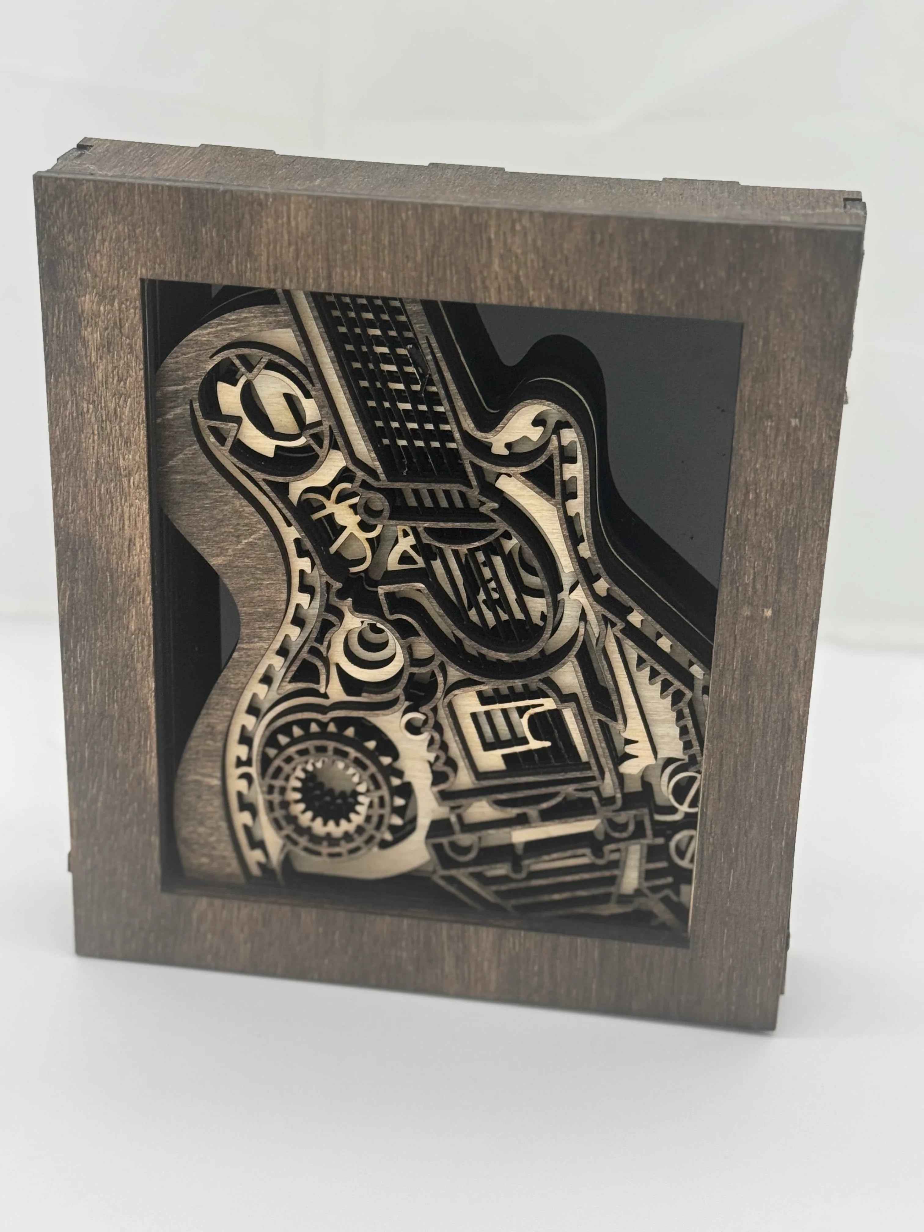 3D Guitar Shadow Box | Layered Wood Art | Music Room Decor