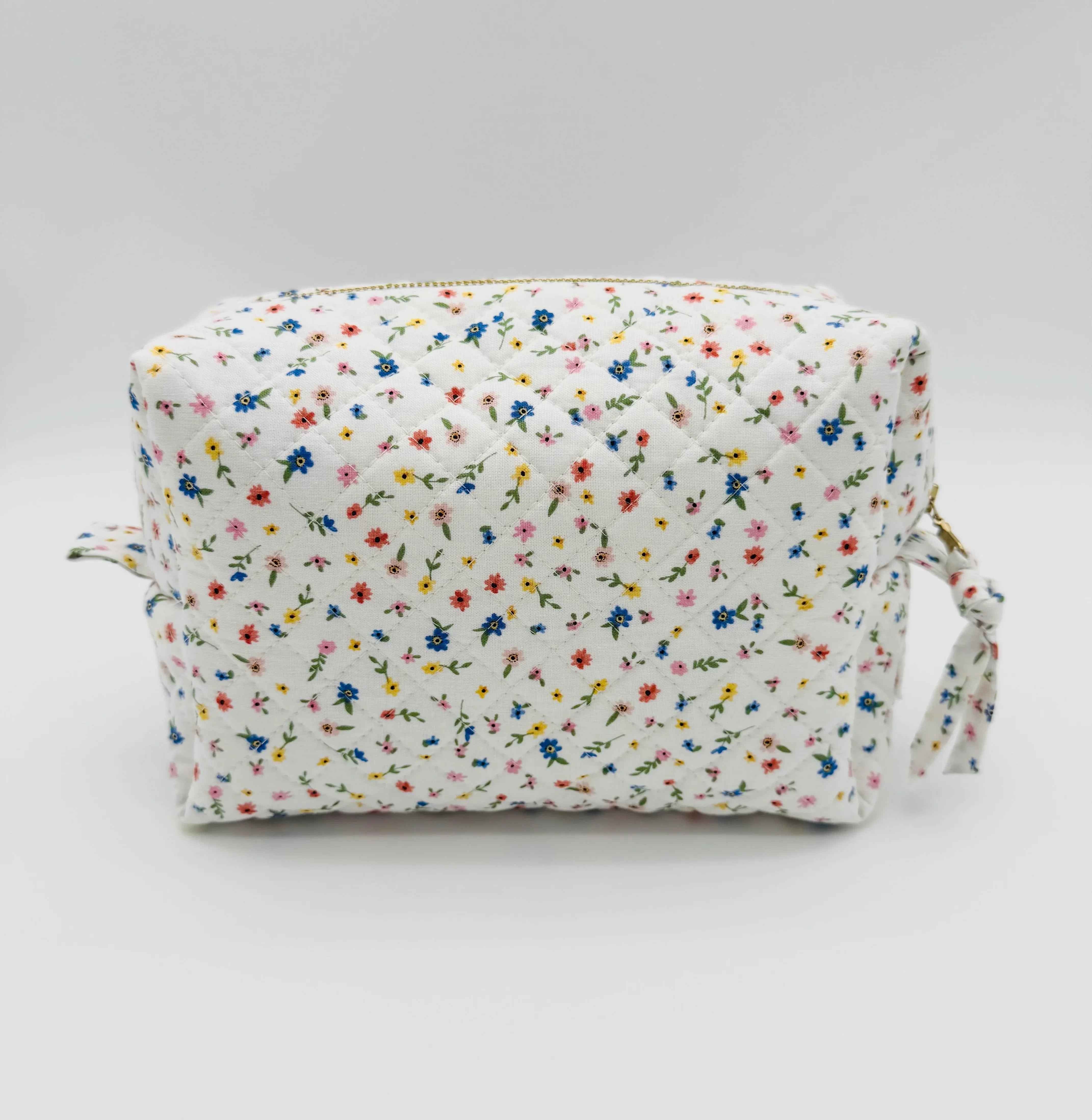 Handmade Boxy Makeup Bags in Wildflower Meadow Pattern - Stylish Toiletry Bags