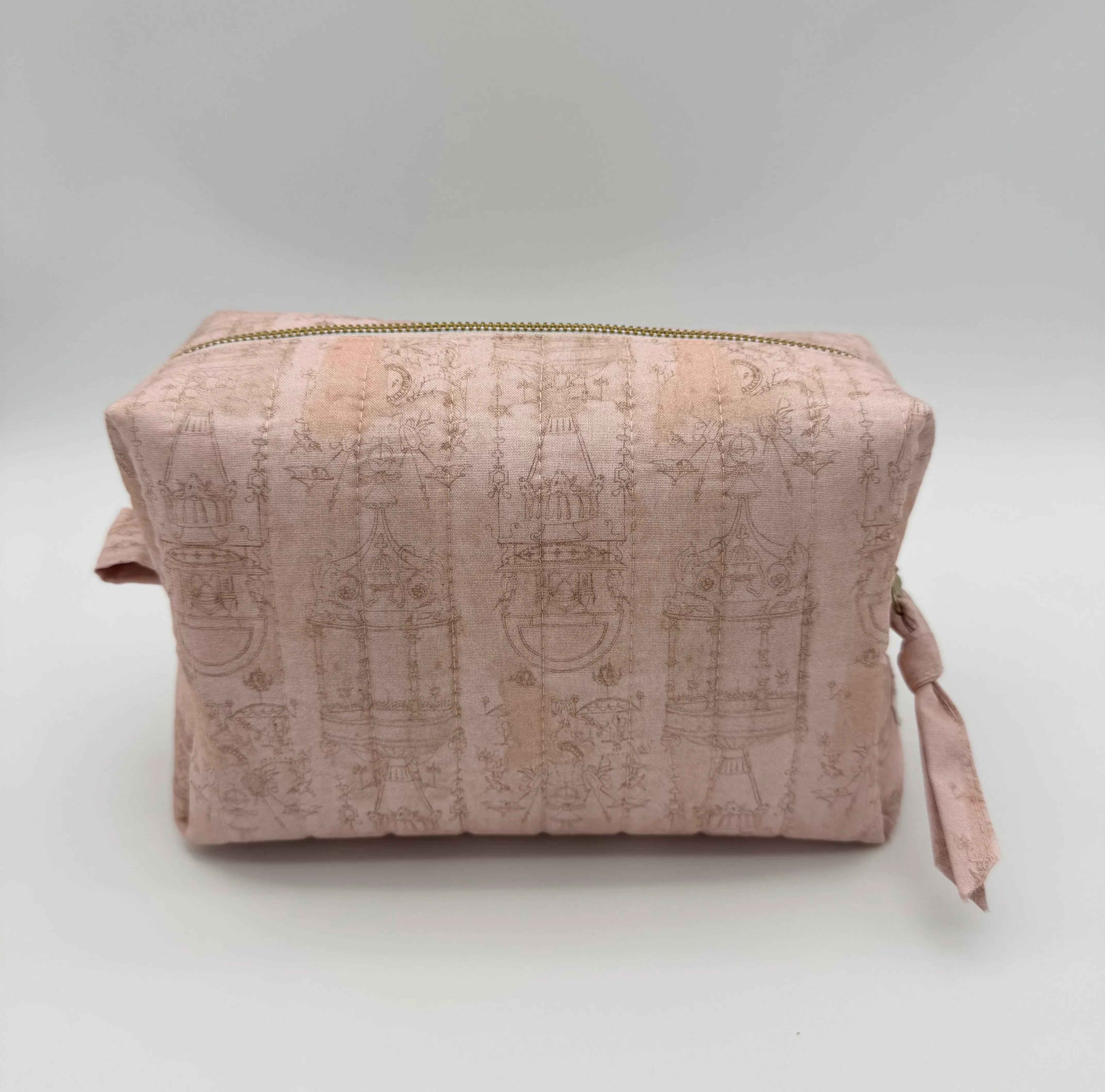Handmade Vintage Makeup Bags - Boxy Toiletry Bags in Vintage French Toile Pattern