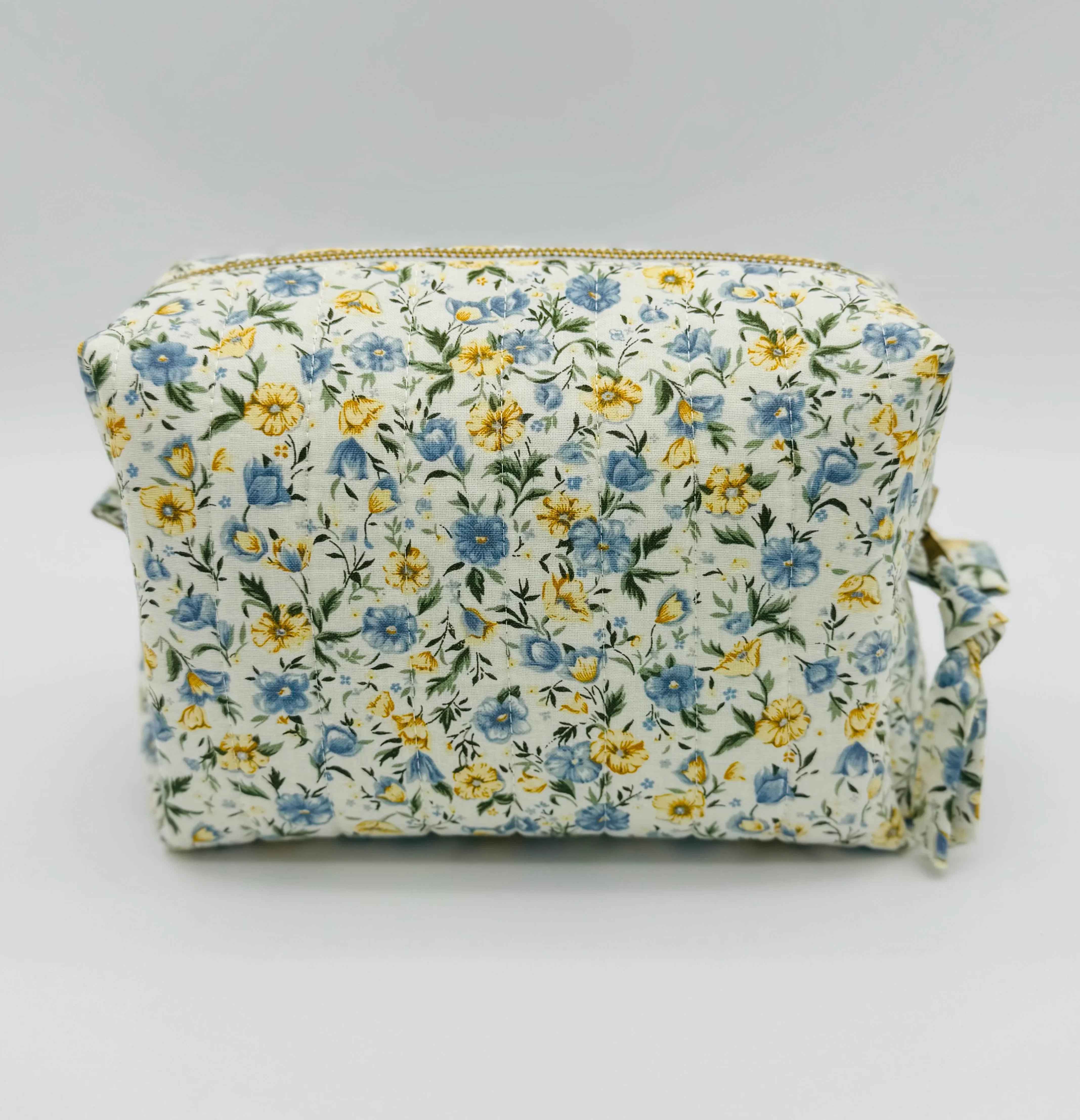 Handmade Floral Makeup Bags - Blue and Yellow Garden Pattern Toiletry Bags