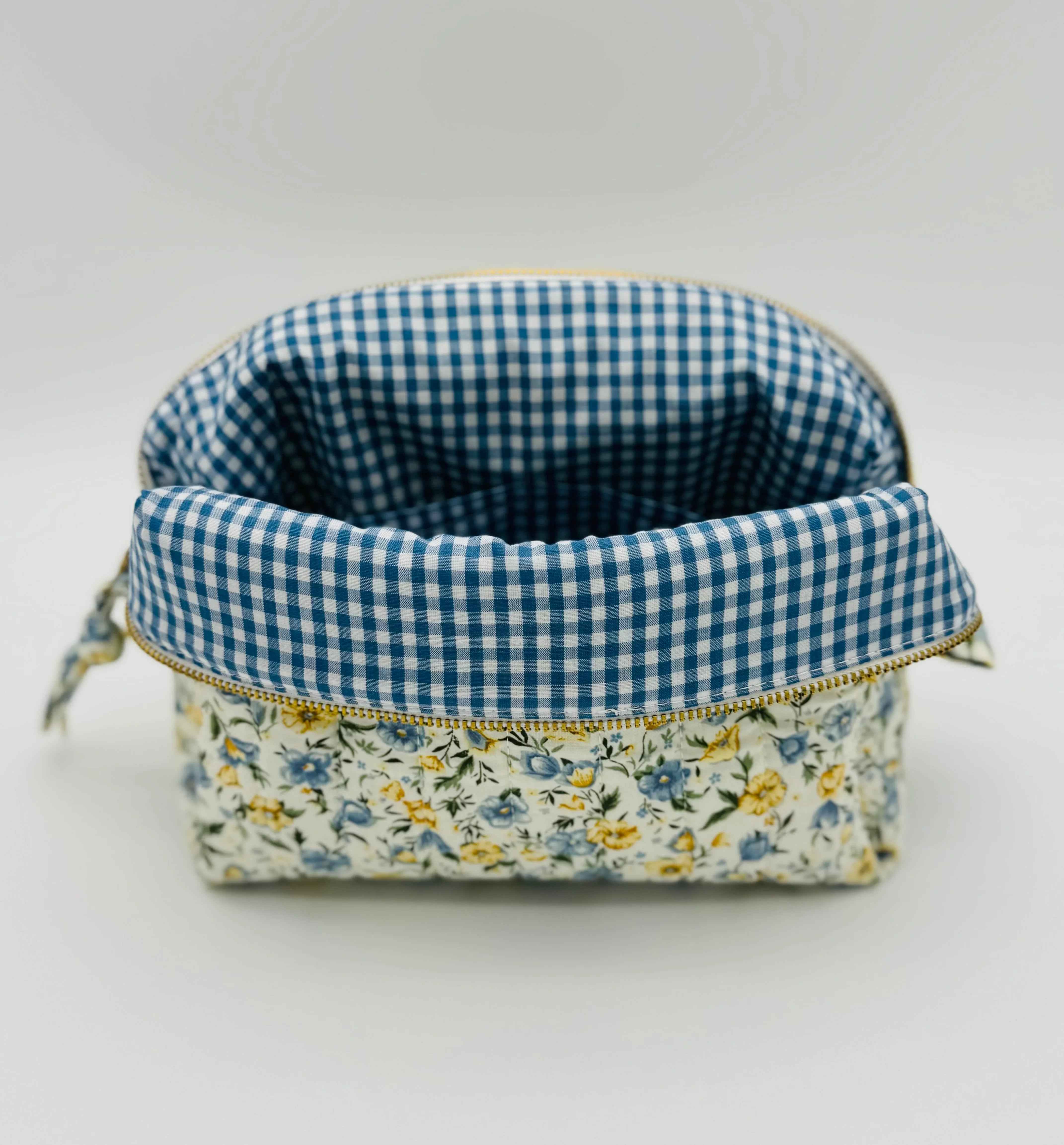 Handmade Floral Makeup Bags - Blue and Yellow Garden Pattern Toiletry Bags