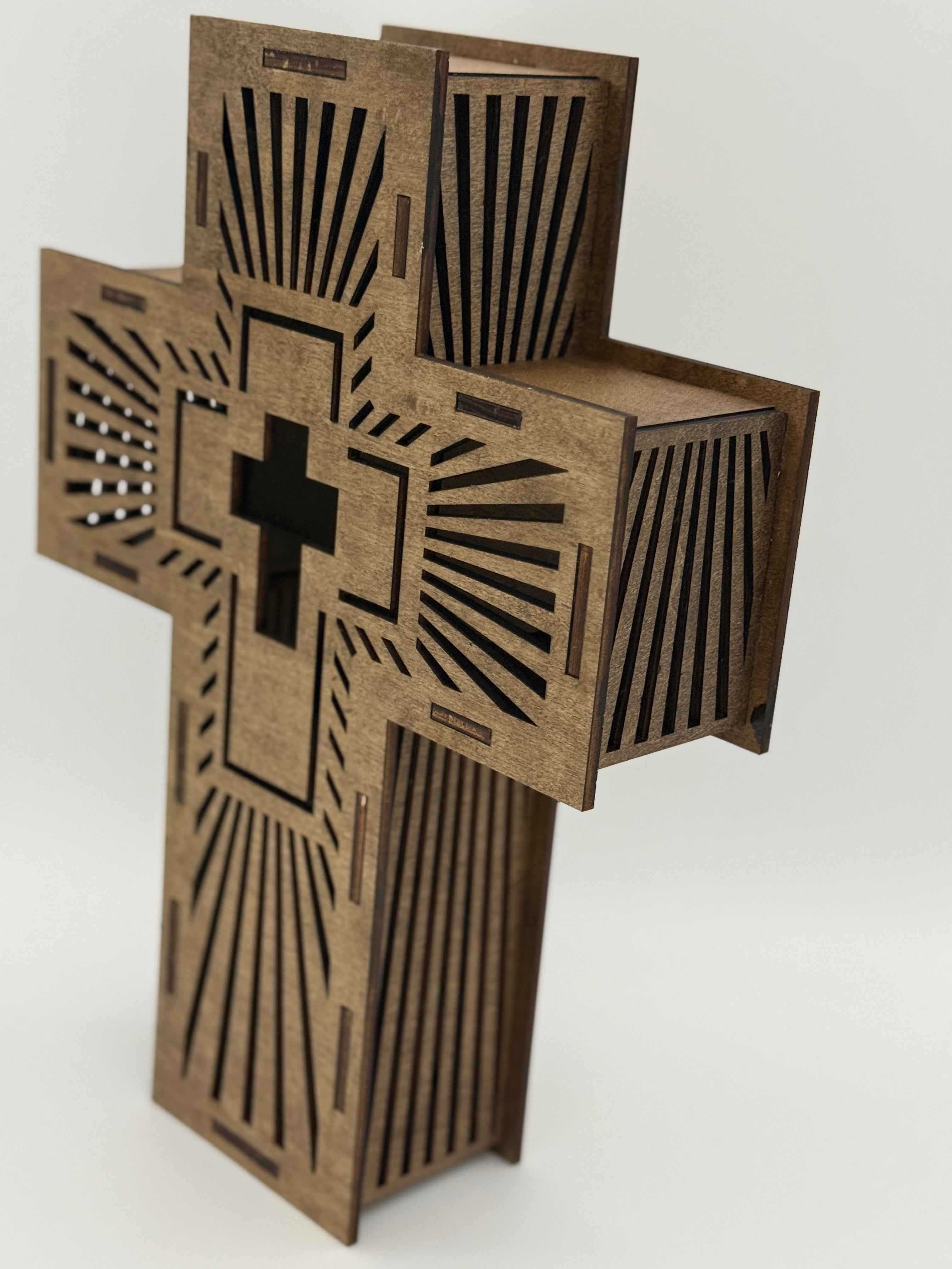 Radiant Cross Wall Art - Illuminated Laser Engraved Wooden Spiritual Decor